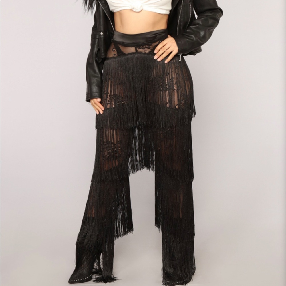 Trendy Black Fringed Pants